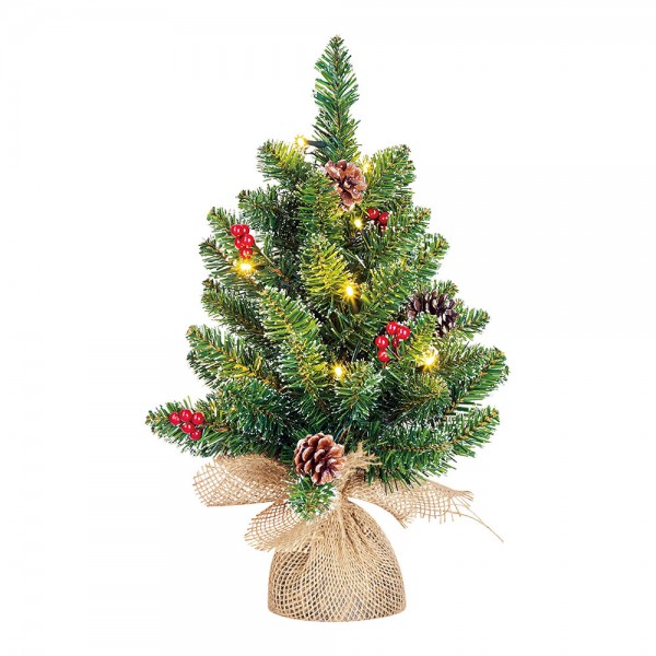 árbol de navidad con luces led en maceta forrada de arpillera ø35x45cm